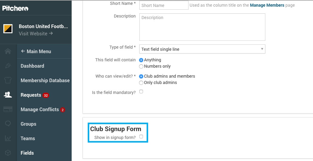 Adding a Field Fields Membership Club site User Guides
